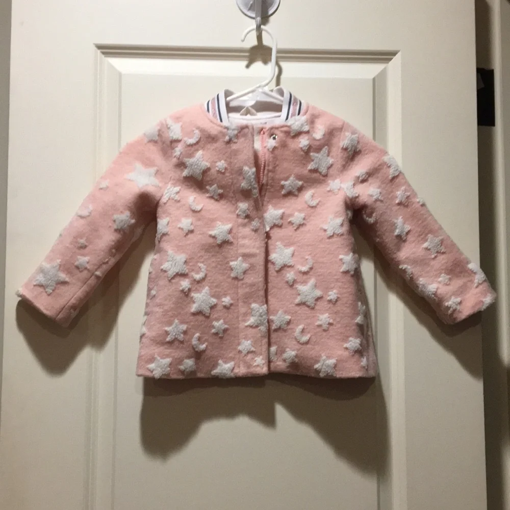 Cat & Jack zip up Fleece stars Jacket coat Pink raised white Stars lined size 3T